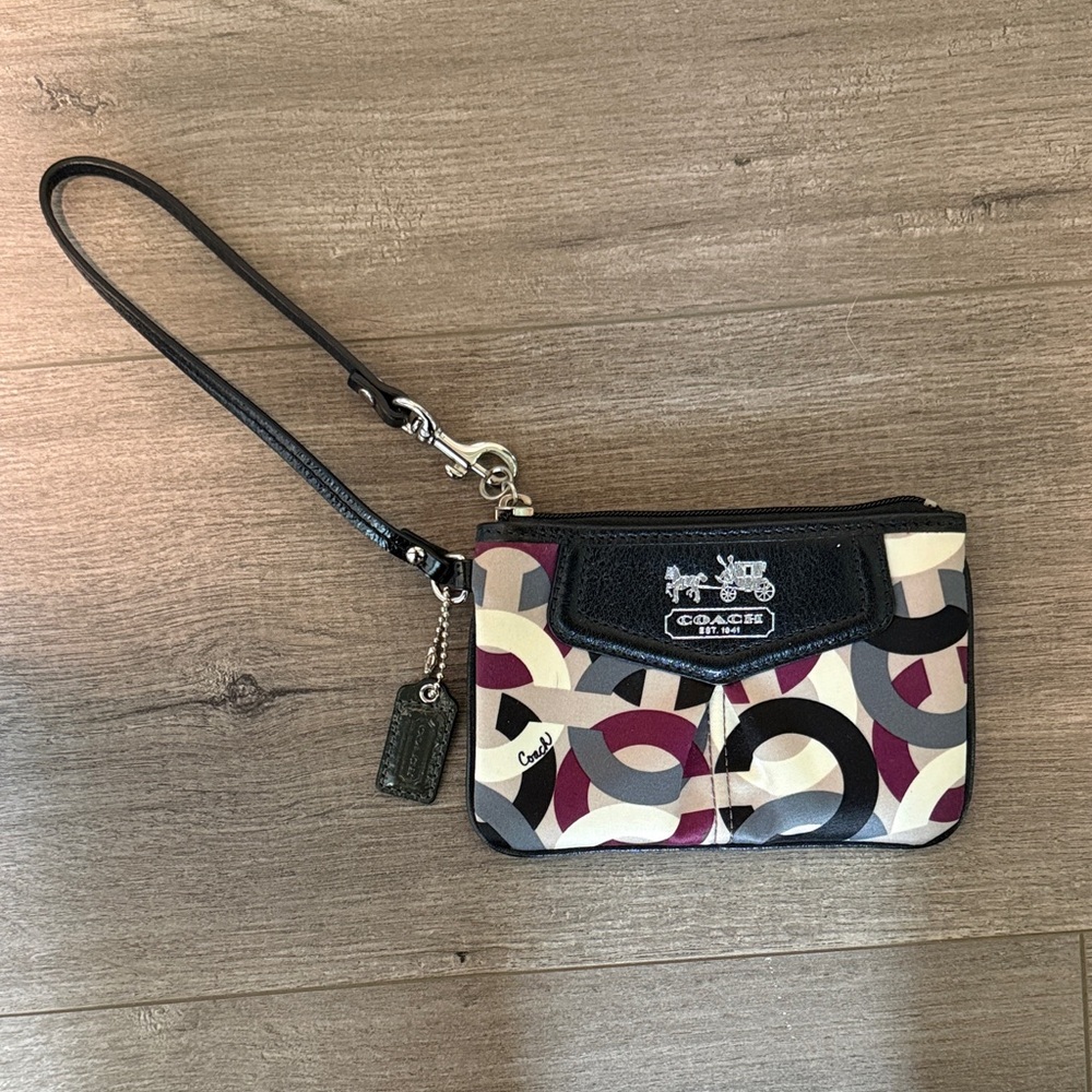 Coach Wristlet with Burgundy and Cream Circles
